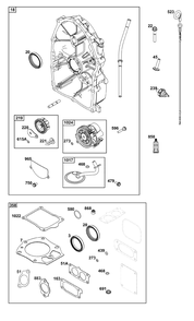 Crankcase Cover/Sump Group Diagram and Parts List for 541477-0135-J1 400000 - 699999 Briggs and Stratton Engine